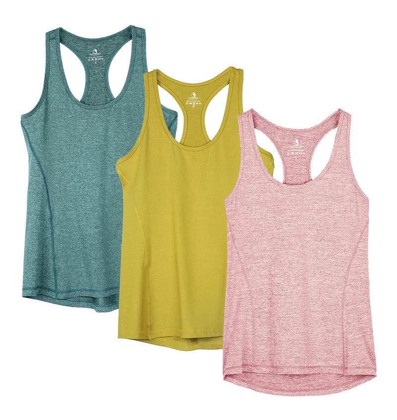 icyzone Workout Tank Tops for Women - Racerback Athletic Yoga Tops, Running Exercise Gym Shirts(Pack of 3) (XL, Mustard/Lilac Snow/Teal) - Image 1